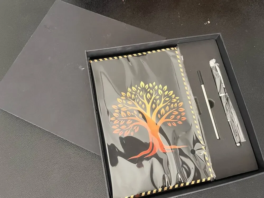 Memo Gift Set In Box, New Notebook And Pen Metallic Gold And Black